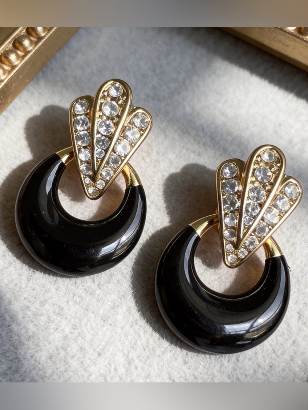Gold & Black Crystal Drop Earrings